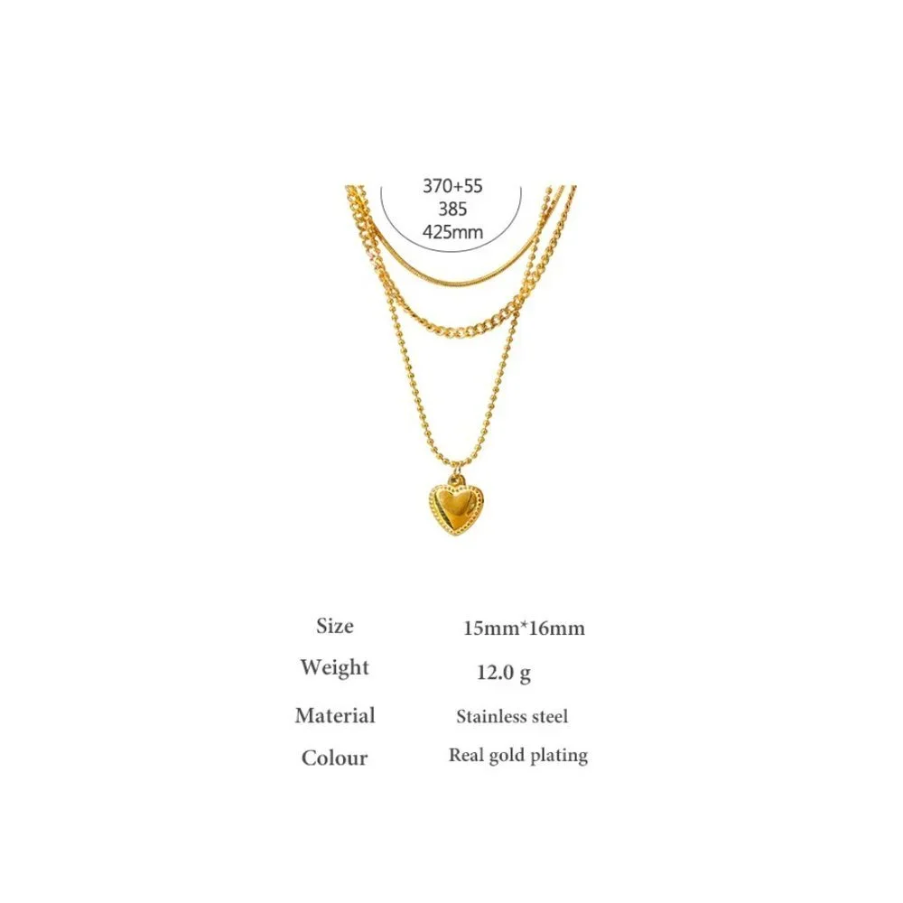 NEW 18K Gold Plated Link Chain Triple Layer Heart Necklace - Picture 7 of 7